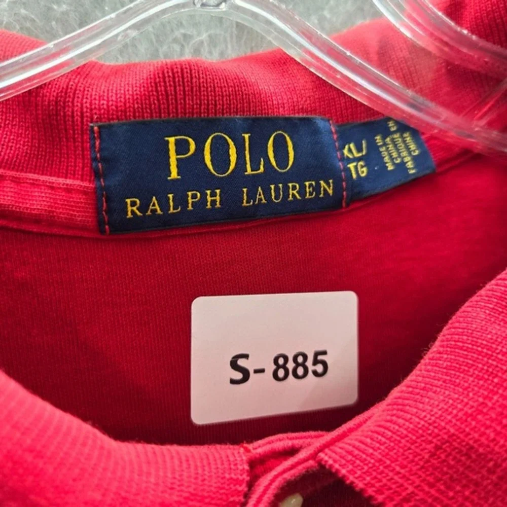 Polo Ralph Lauren Men‎ Polo Shirt XL Red Logo Split Side Hem Pony Short Sleeve